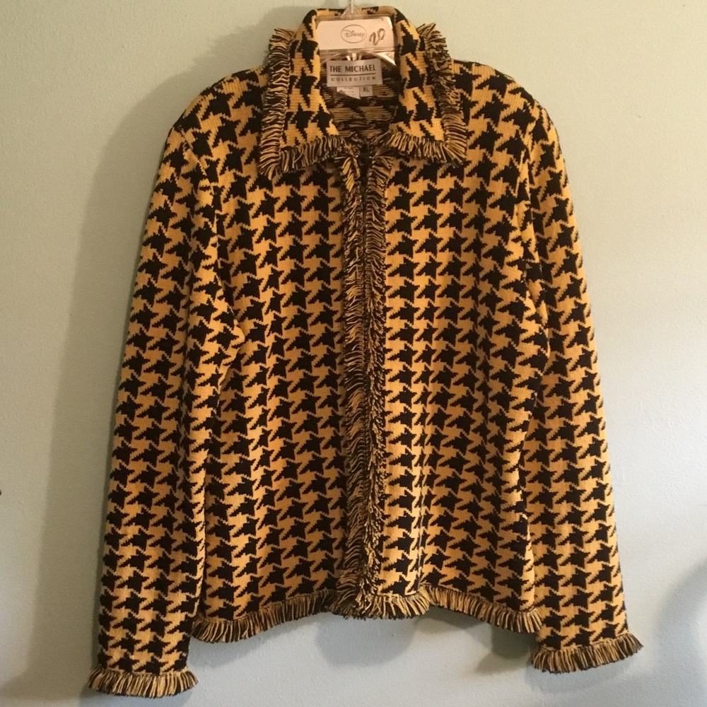 Women’s Yellow & Black Houndstooth Fringe Jacket